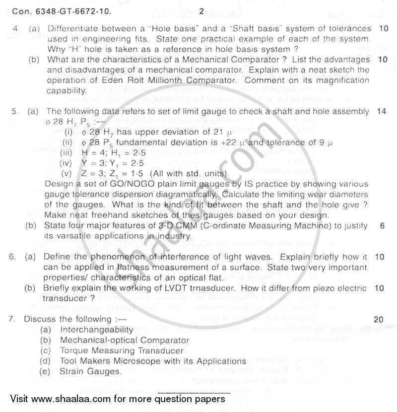 Metrology and Insturmentation 2010-2011 - B.E. - Semester 5 (TE Third Year) - University of Mumbai question paper with PDF download