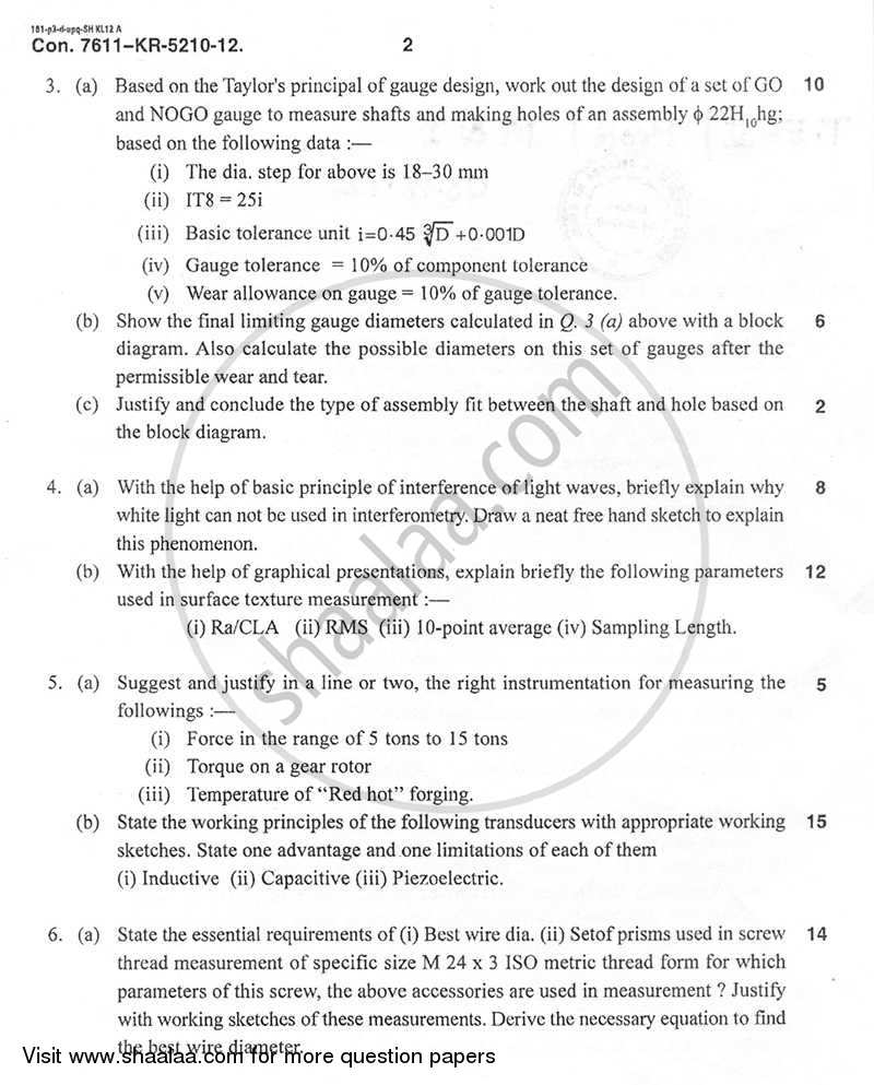 Metrology and Insturmentation 2012-2013 - B.E. - Semester 5 (TE Third Year) - University of Mumbai question paper with PDF download