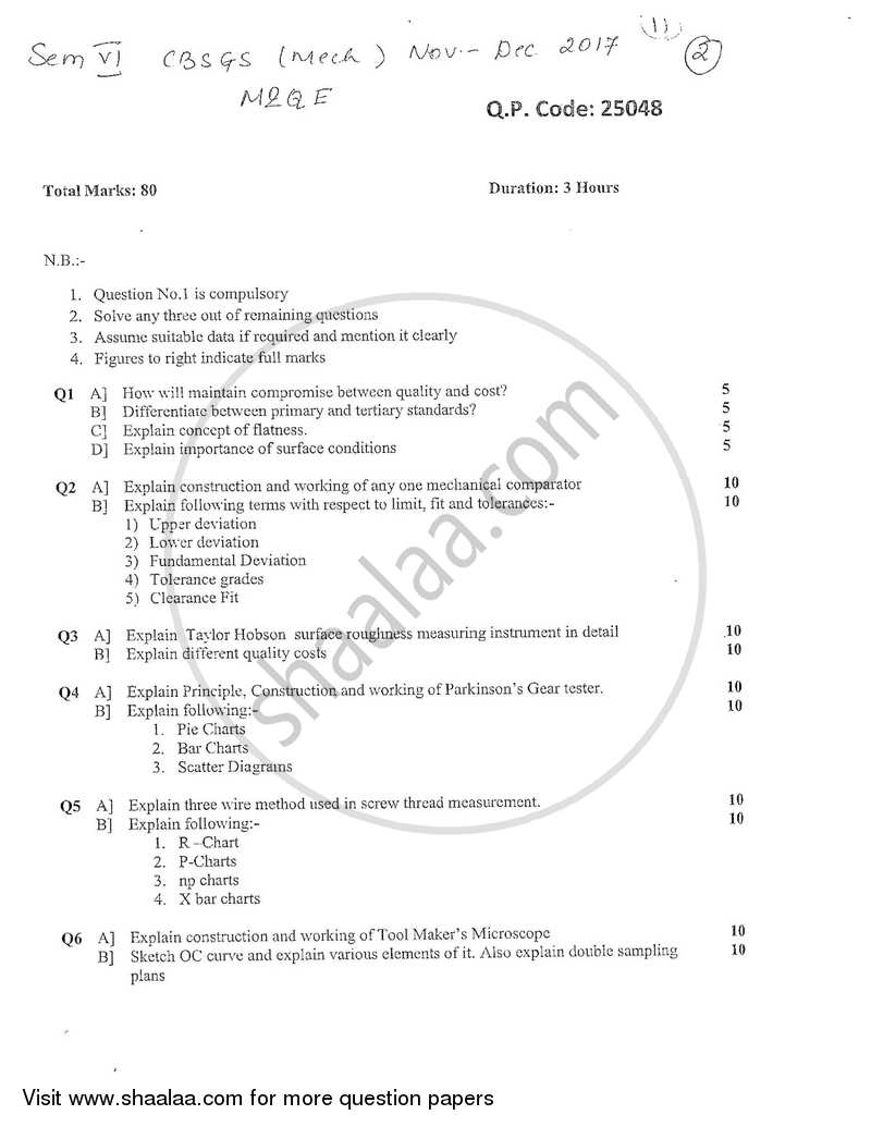 Metrology and Quality Engineering 2017-2018 - B.E. - Semester 6 (TE Third Year) - University of Mumbai question paper with PDF download