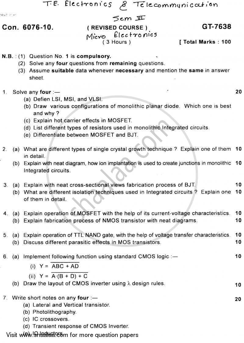 Micro Electronics 2010-2011 - B.E. - Semester 6 (TE Third Year) - University of Mumbai question paper with PDF download