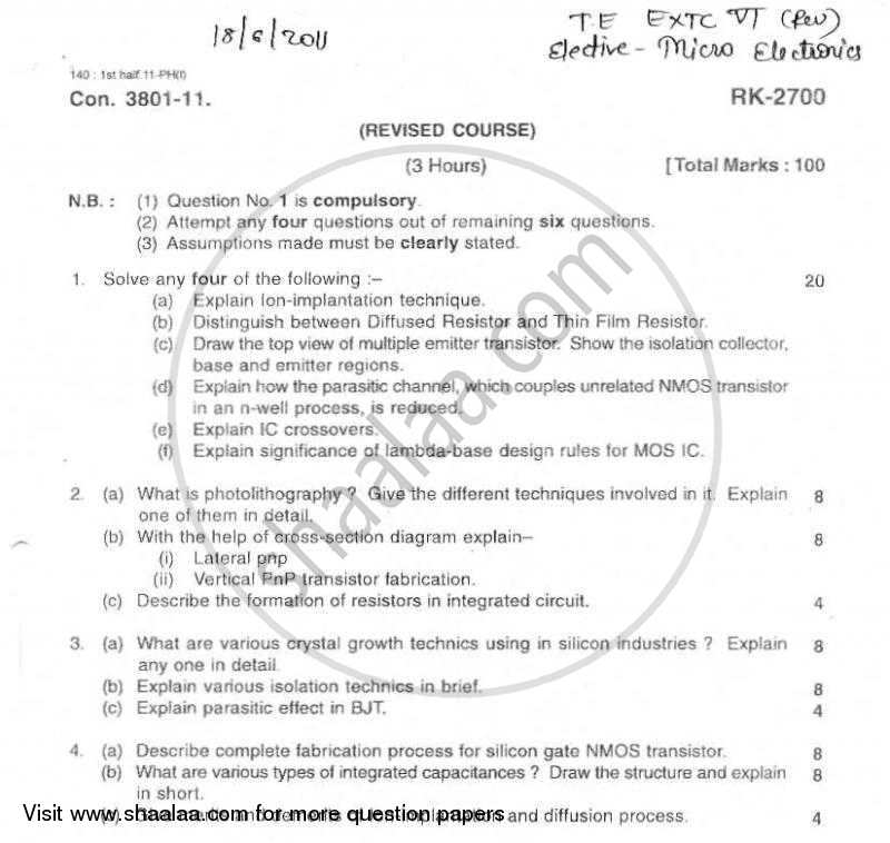 Micro Electronics 2010-2011 - B.E. - Semester 6 (TE Third Year) - University of Mumbai question paper with PDF download