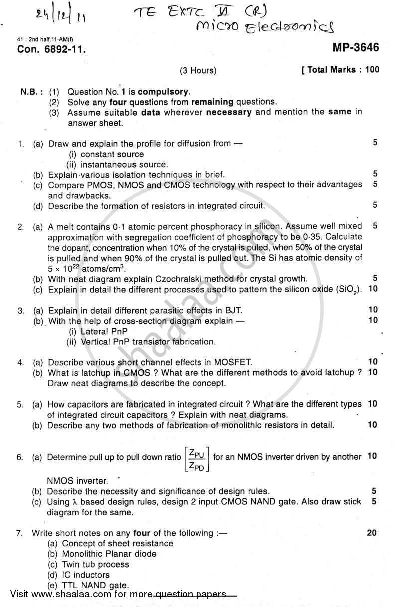 Micro Electronics 2011-2012 - B.E. - Semester 6 (TE Third Year) - University of Mumbai question paper with PDF download