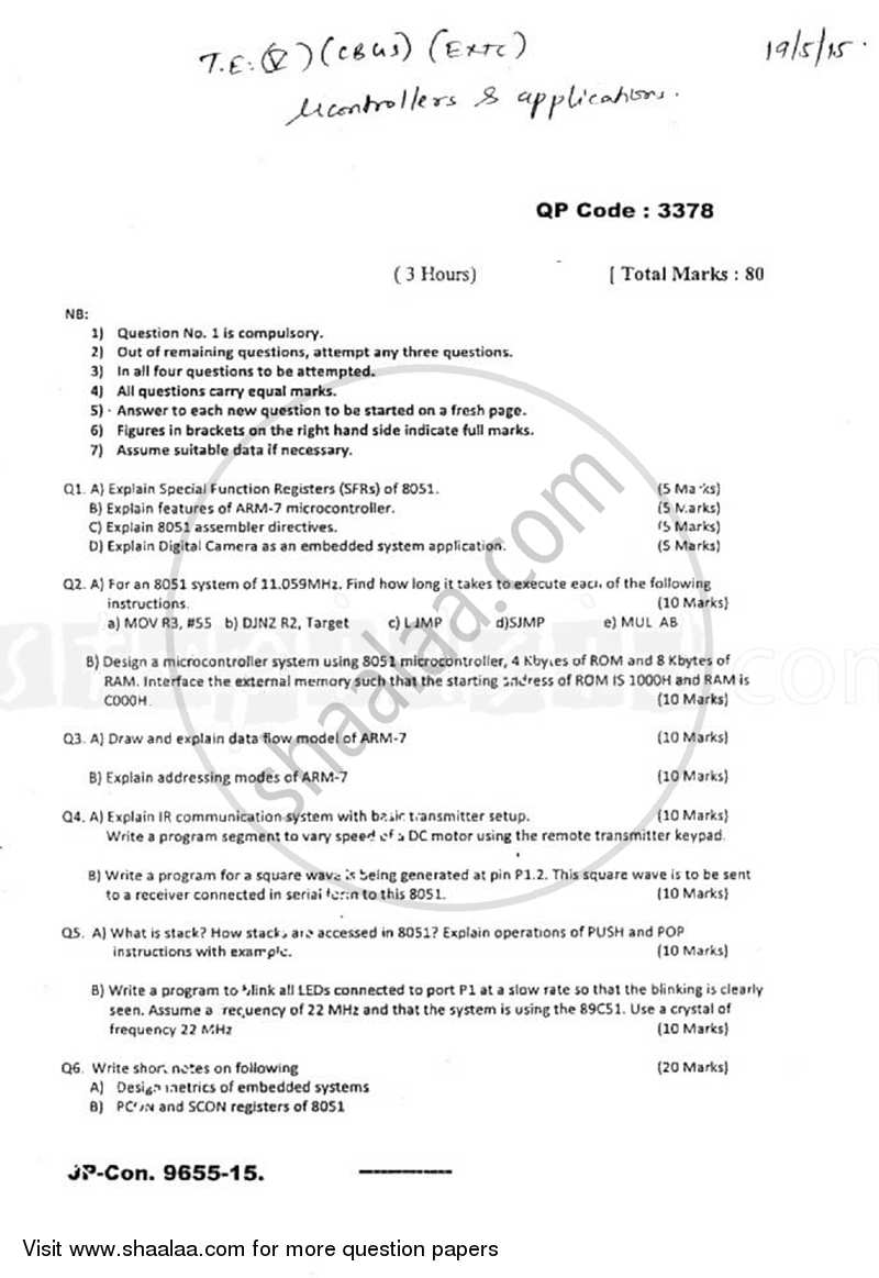 Microcontrollers and Application 2014-2015 - B.E. - Semester 5 (TE Third Year) - University of Mumbai question paper with PDF download