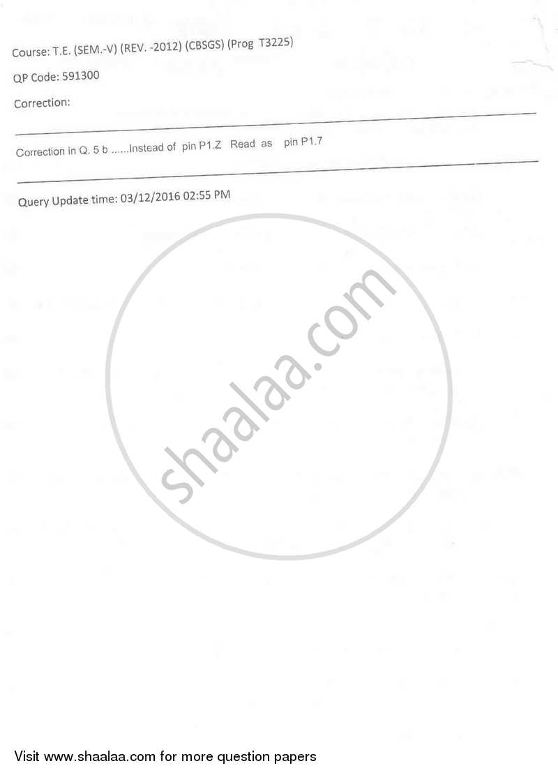 Microcontrollers and Application 2016-2017 - B.E. - Semester 5 (TE Third Year) - University of Mumbai question paper with PDF download