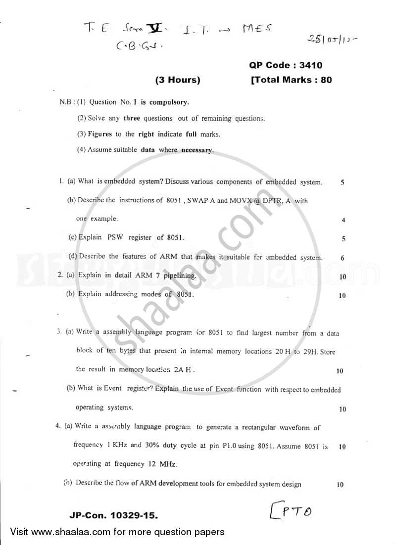 Microcontrollers and Embeded Systems 2014-2015 - B.E. - Semester 5 (TE Third Year) - University of Mumbai question paper with PDF download
