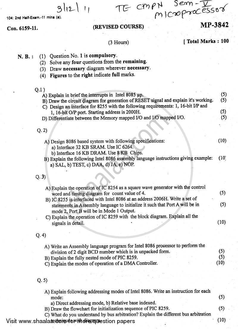 Microprocessors 2011-2012 - B.E. - Semester 5 (TE Third Year) - University of Mumbai question paper with PDF download