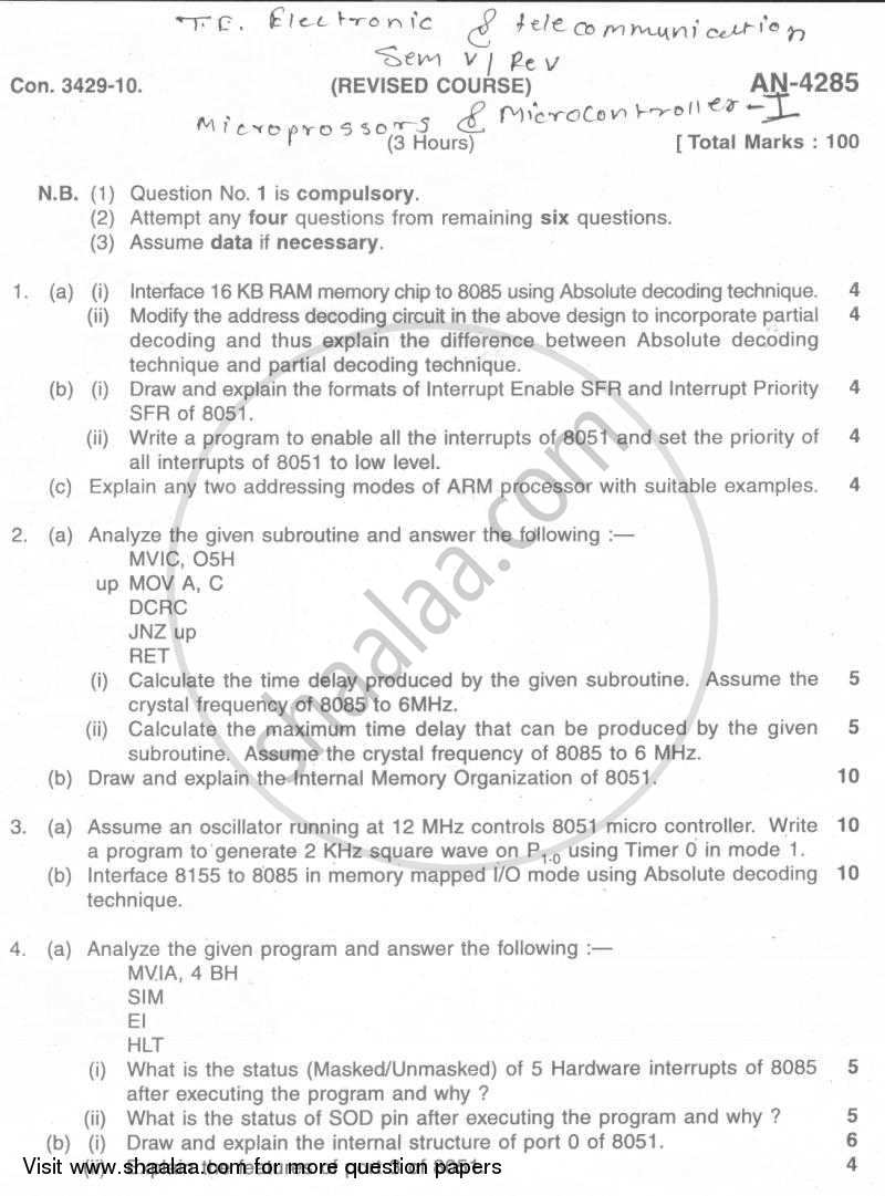 Microprocessors and Microcontrollers 1 2009-2010 - B.E. - Semester 5 (TE Third Year) - University of Mumbai question paper with PDF download