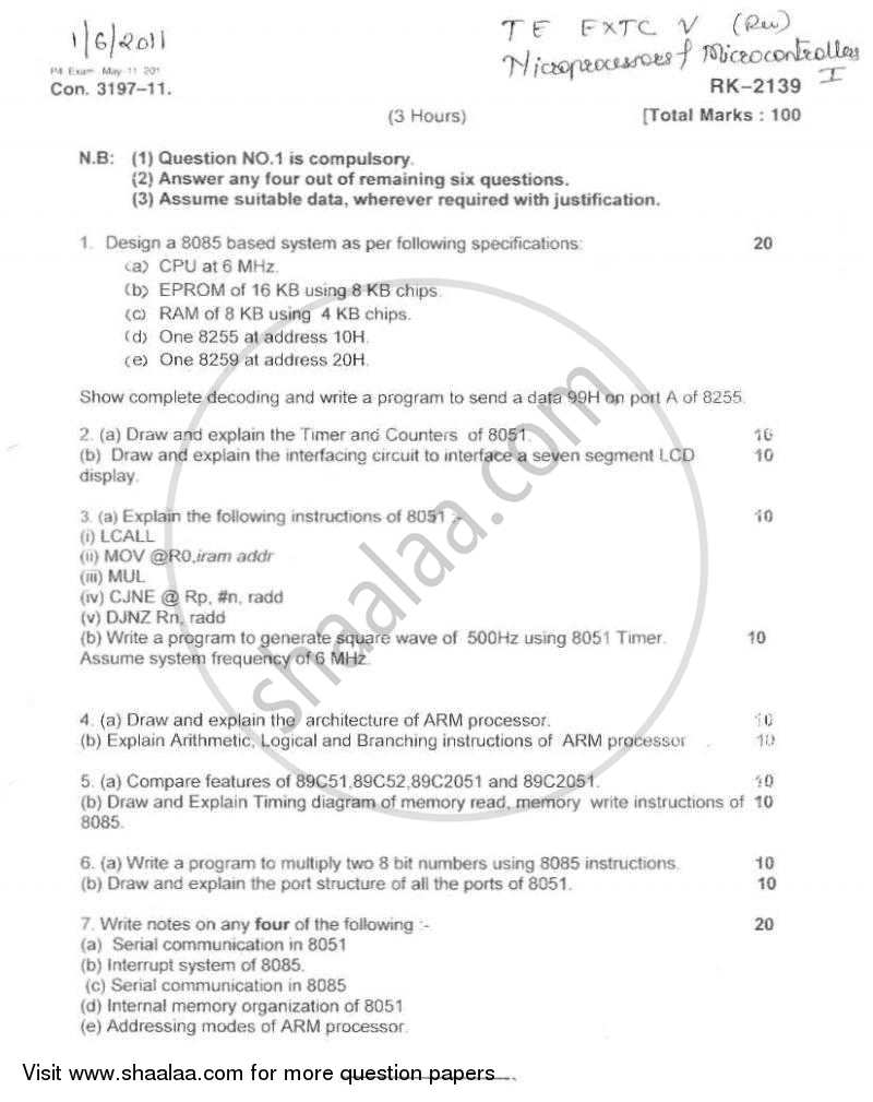 Microprocessors and Microcontrollers 1 2010-2011 - B.E. - Semester 5 (TE Third Year) - University of Mumbai question paper with PDF download