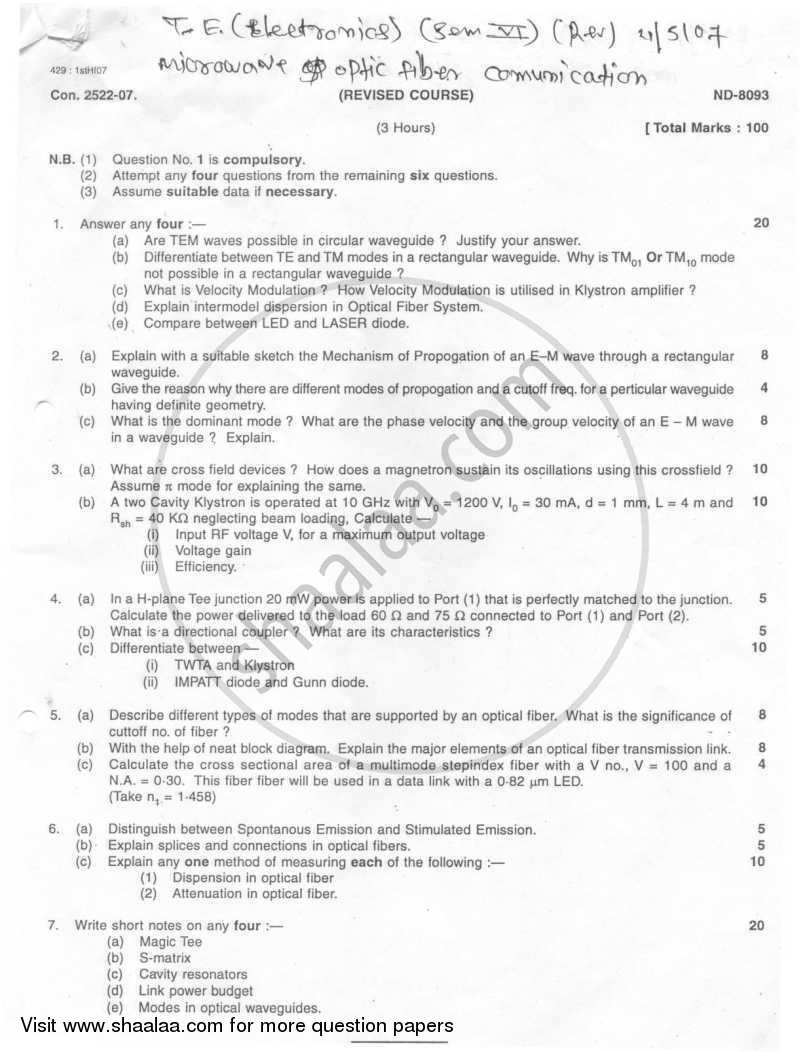 Microwave Devices and Circuits 2006-2007 - B.E. - Semester 6 (TE Third Year) - University of Mumbai question paper with PDF download