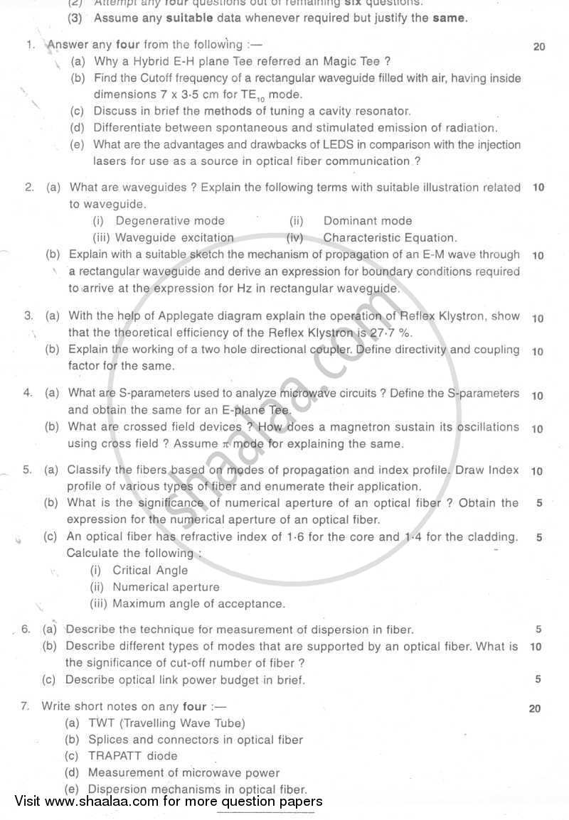 Microwave Devices and Circuits 2007-2008 - B.E. - Semester 6 (TE Third Year) - University of Mumbai question paper with PDF download
