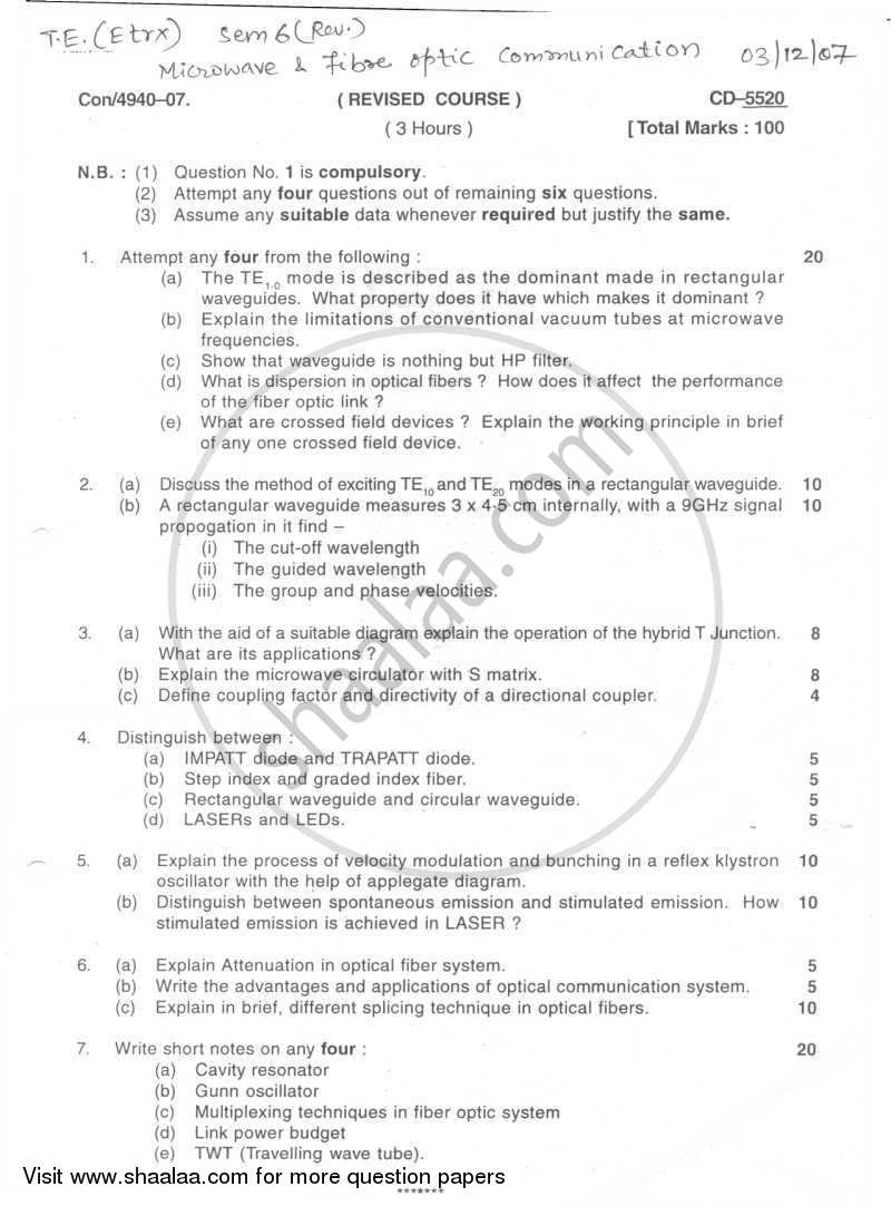 Microwave Devices and Circuits 2007-2008 - B.E. - Semester 6 (TE Third Year) - University of Mumbai question paper with PDF download