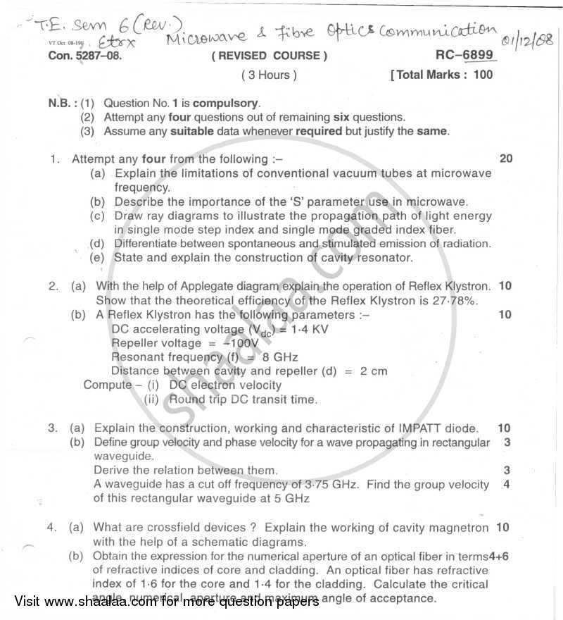 Microwave Devices and Circuits 2008-2009 - B.E. - Semester 6 (TE Third Year) - University of Mumbai question paper with PDF download