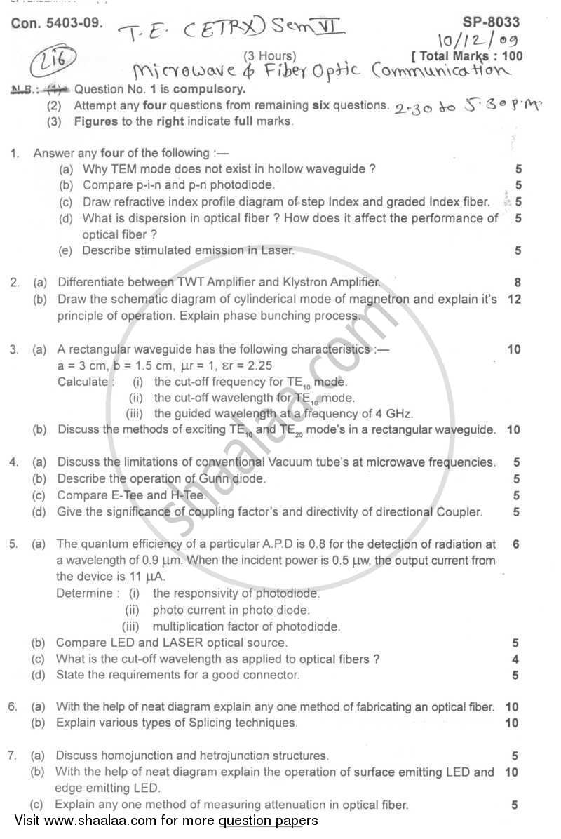 Microwave Devices and Circuits 2009-2010 - B.E. - Semester 6 (TE Third Year) - University of Mumbai question paper with PDF download