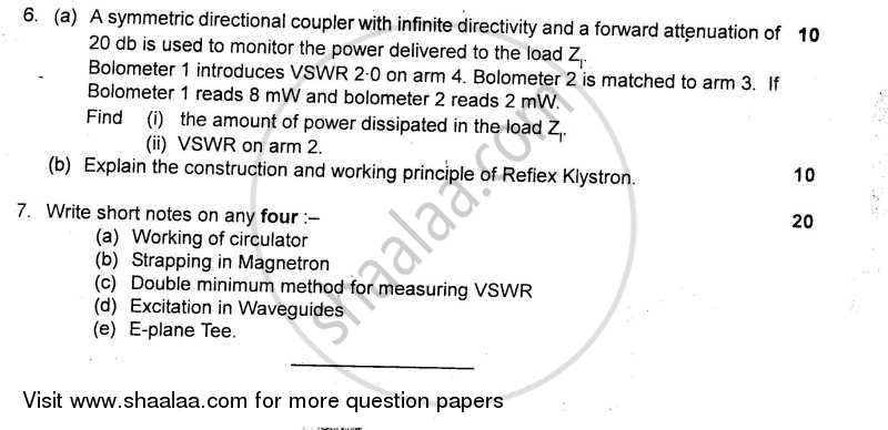 Microwave Devices and Circuits 2009-2010 - B.E. - Semester 6 (TE Third Year) - University of Mumbai question paper with PDF download