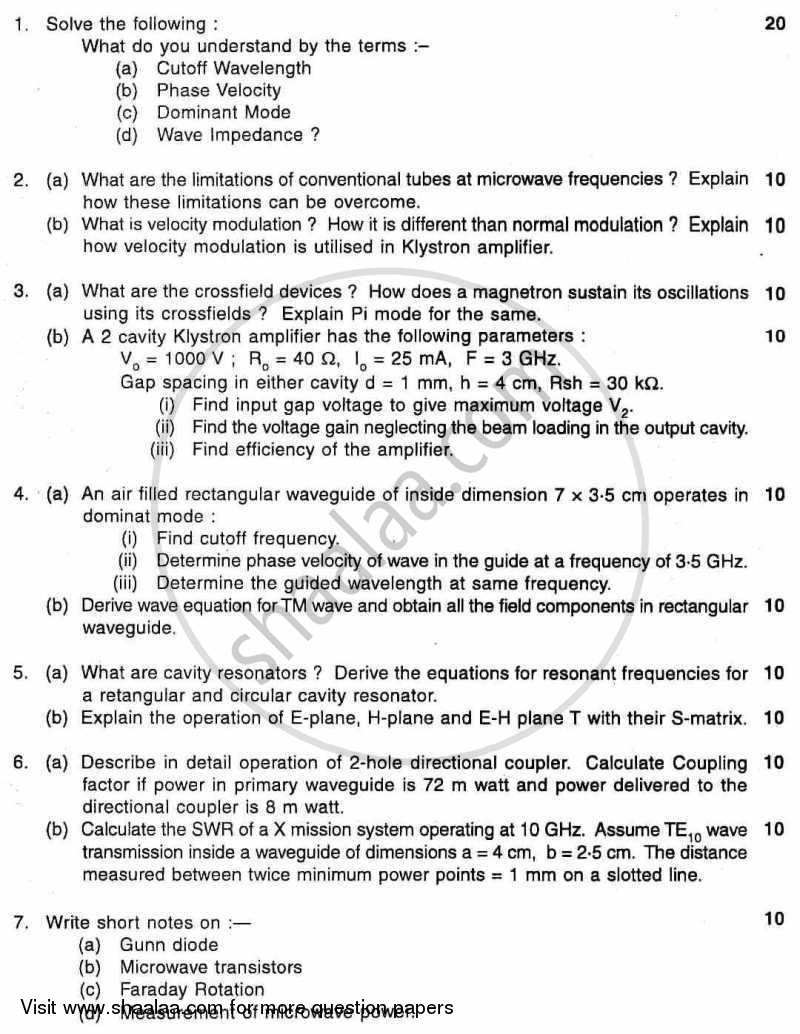 Microwave Devices and Circuits 2010-2011 - B.E. - Semester 6 (TE Third Year) - University of Mumbai question paper with PDF download