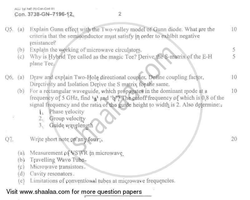 Microwave Devices and Circuits 2011-2012 - B.E. - Semester 6 (TE Third Year) - University of Mumbai question paper with PDF download