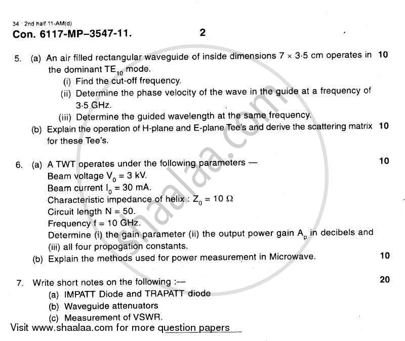 Microwave Devices and Circuits 2011-2012 - B.E. - Semester 6 (TE Third Year) - University of Mumbai question paper with PDF download