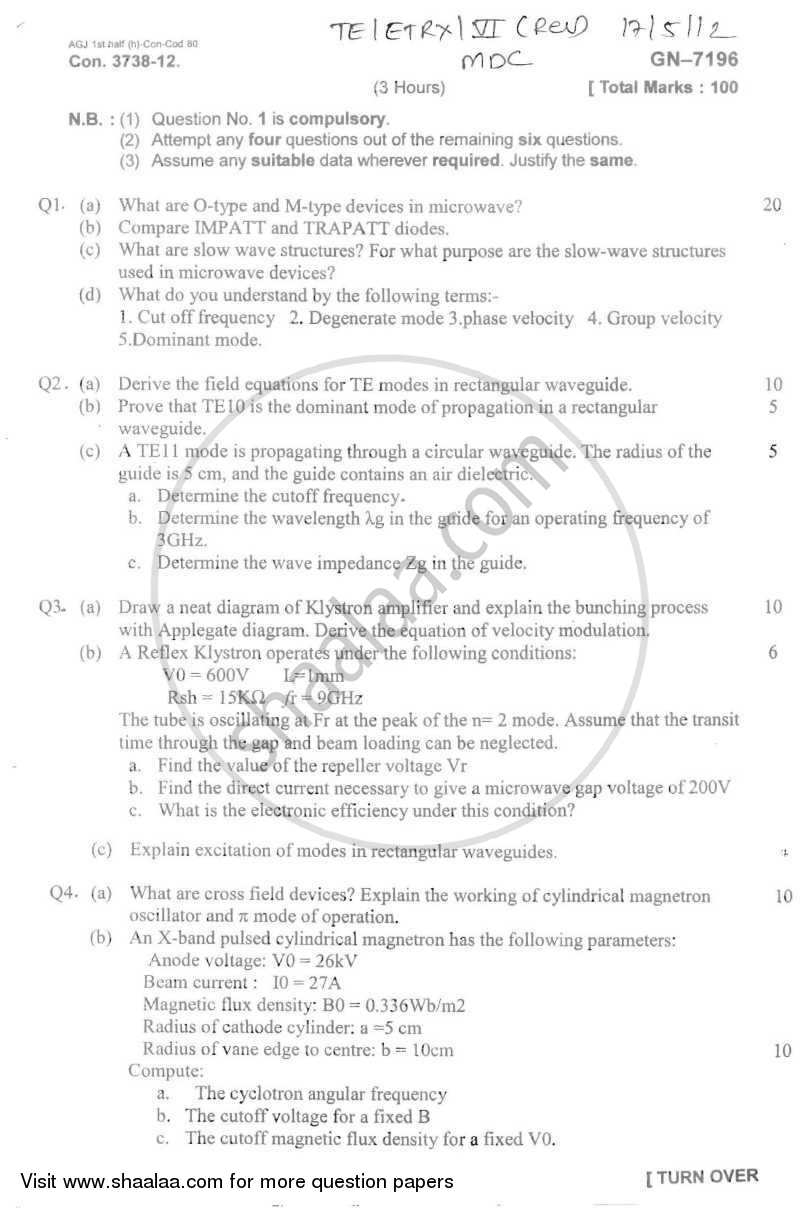 Microwave Devices and Circuits 2011-2012 - B.E. - Semester 6 (TE Third Year) - University of Mumbai question paper with PDF download