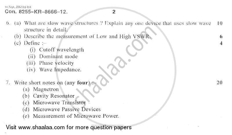 Microwave Devices and Circuits 2012-2013 - B.E. - Semester 6 (TE Third Year) - University of Mumbai question paper with PDF download
