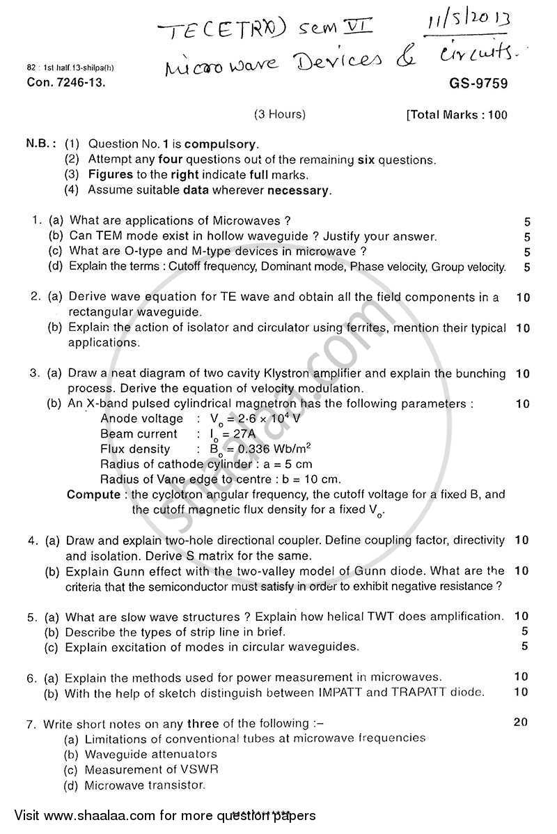 Microwave Devices and Circuits 2012-2013 - B.E. - Semester 6 (TE Third Year) - University of Mumbai question paper with PDF download