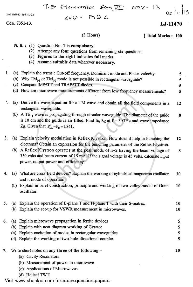 Microwave Devices and Circuits 2013-2014 - B.E. - Semester 6 (TE Third Year) - University of Mumbai question paper with PDF download