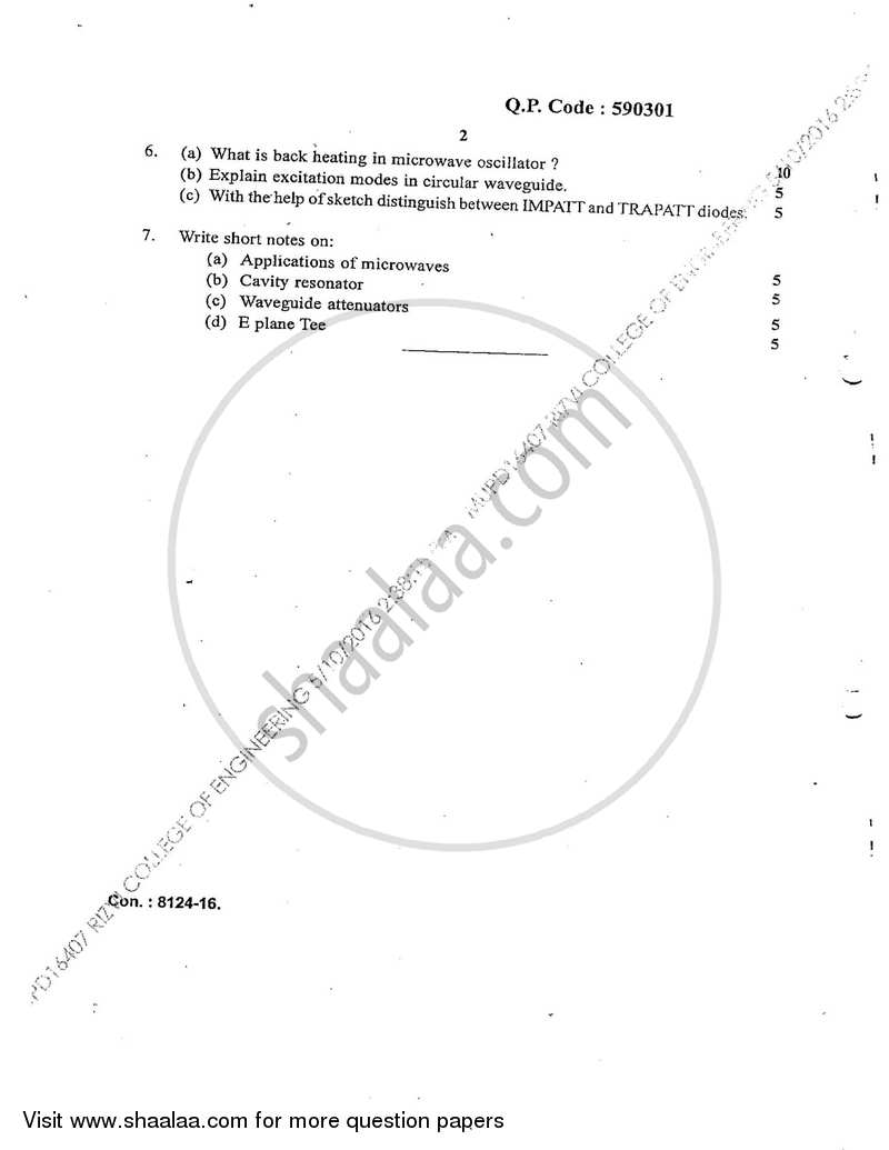 Microwave Devices and Circuits 2015-2016 - B.E. - Semester 6 (TE Third Year) - University of Mumbai question paper with PDF download