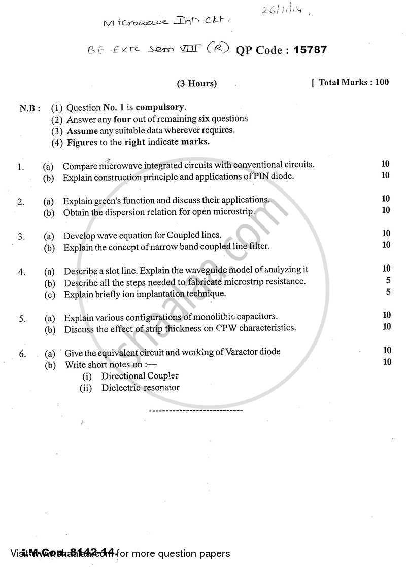 Microwave Integrated Circuits 2014-2015 - B.E. - Semester 8 (BE Fourth Year) - University of Mumbai question paper with PDF download