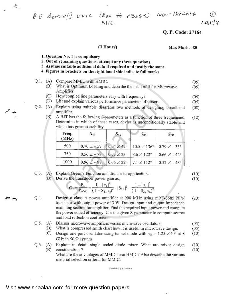 Microwave Integrated Circuits 2017-2018 - B.E. - Semester 8 (BE Fourth Year) - University of Mumbai question paper with PDF download