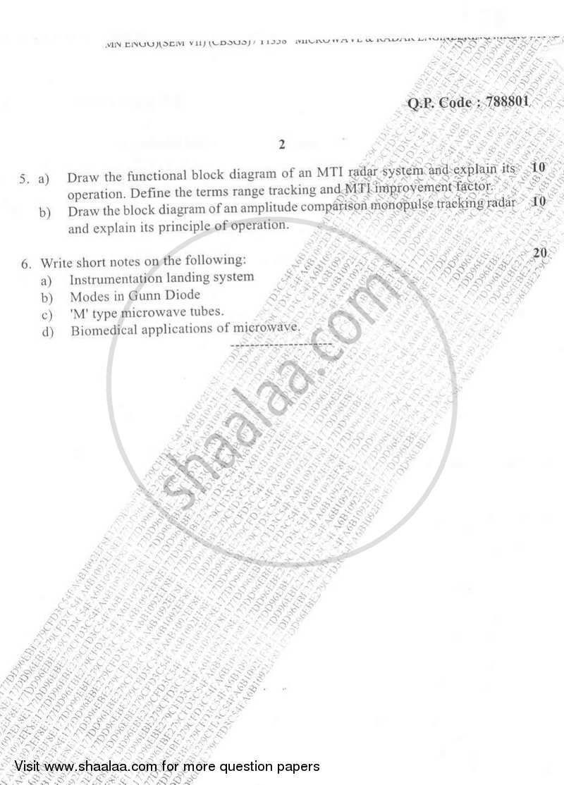 Microwave and Radar Engineering 2016-2017 - B.E. - Semester 7 (BE Fourth Year) - University of Mumbai question paper with PDF download