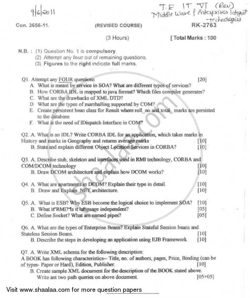 Middleware and Enterprise Integration Technologies 2010-2011 - B.E. - Semester 6 (TE Third Year) - University of Mumbai question paper with PDF download