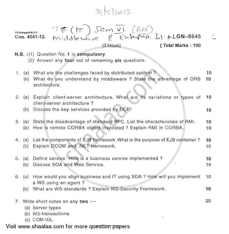 Middleware and Enterprise Integration Technologies 2011-2012 - B.E. - Semester 6 (TE Third Year) - University of Mumbai question paper with PDF download