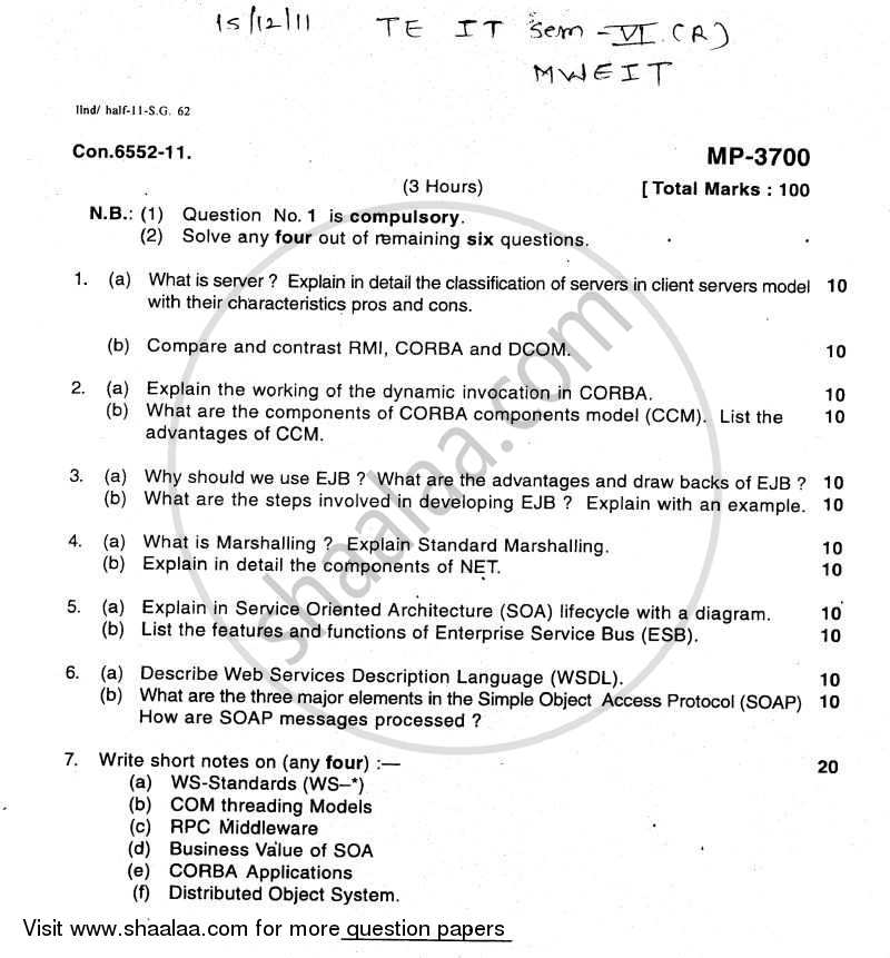 Middleware and Enterprise Integration Technologies 2011-2012 - B.E. - Semester 6 (TE Third Year) - University of Mumbai question paper with PDF download