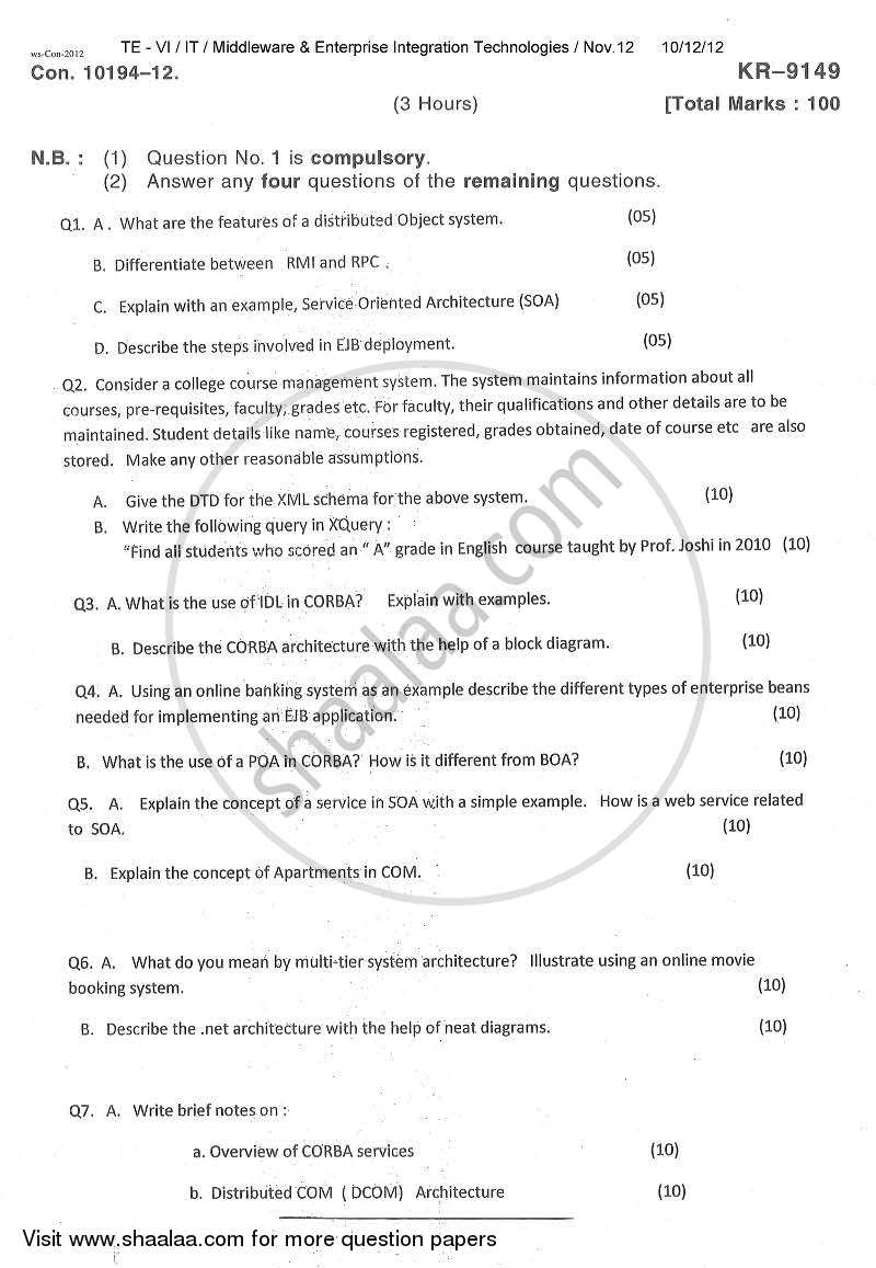 Middleware and Enterprise Integration Technologies 2012-2013 - B.E. - Semester 6 (TE Third Year) - University of Mumbai question paper with PDF download