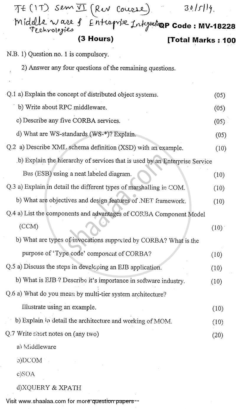 Middleware and Enterprise Integration Technologies 2013-2014 - B.E. - Semester 6 (TE Third Year) - University of Mumbai question paper with PDF download