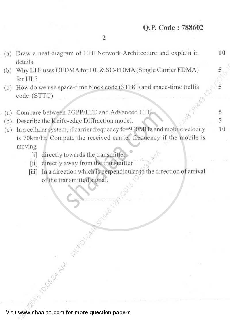 Mobile Communication 2016-2017 - B.E. - Semester 7 (BE Fourth Year) - University of Mumbai question paper with PDF download