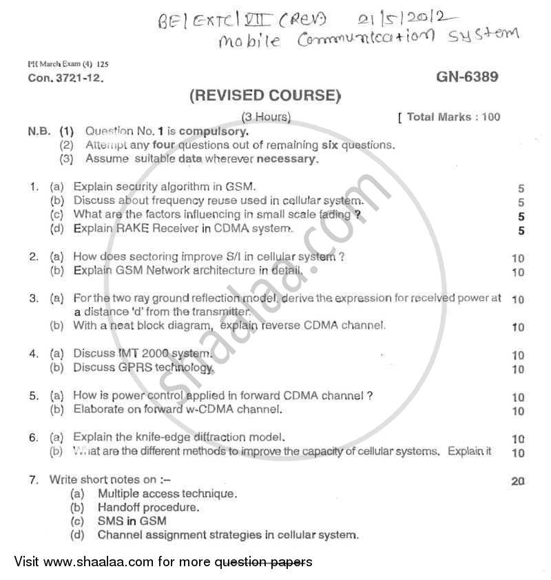 Mobile Communication Systems 2011-2012 - B.E. - Semester 7 (BE Fourth Year) - University of Mumbai question paper with PDF download
