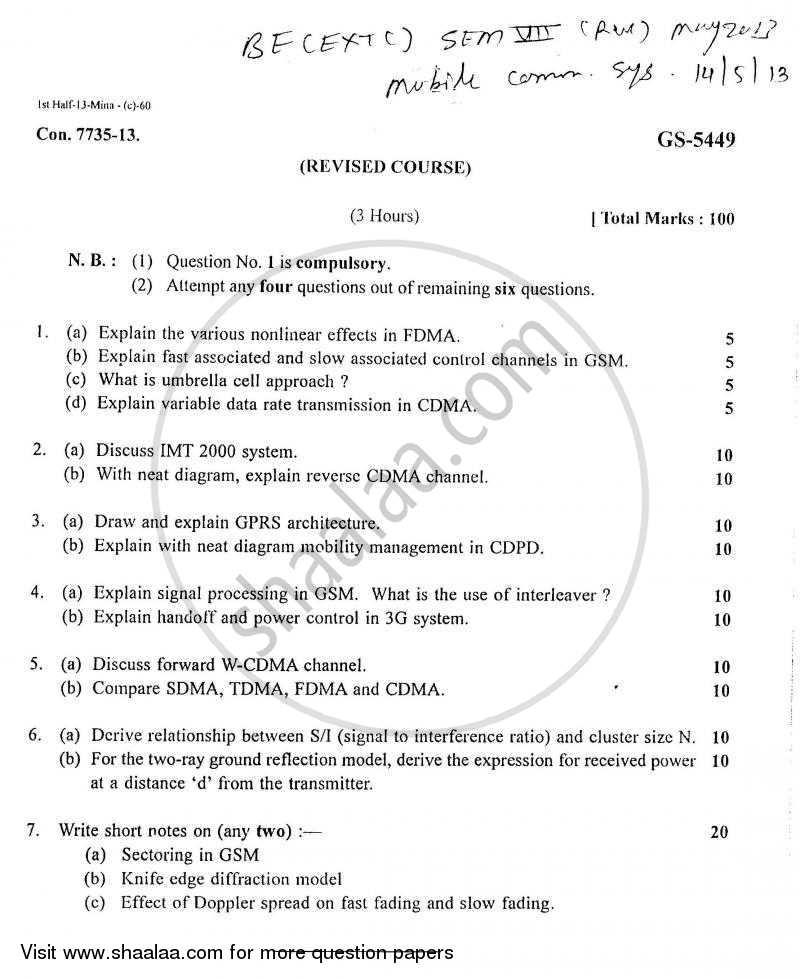 Mobile Communication Systems 2012-2013 - B.E. - Semester 7 (BE Fourth Year) - University of Mumbai question paper with PDF download
