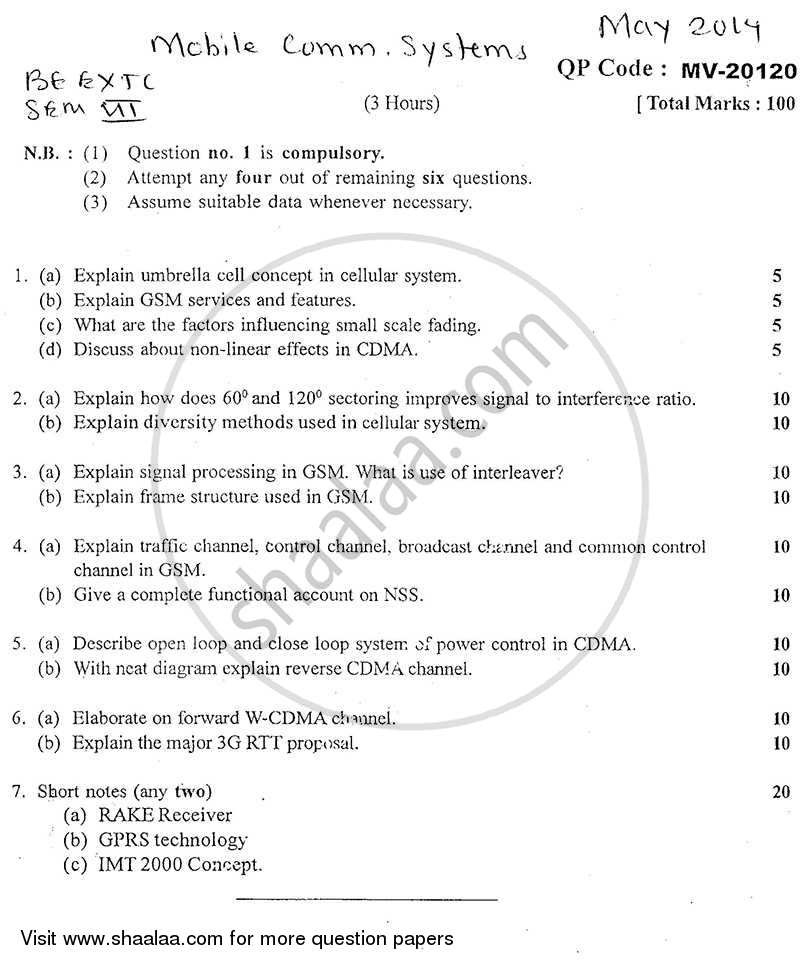 Mobile Communication Systems 2013-2014 - B.E. - Semester 7 (BE Fourth Year) - University of Mumbai question paper with PDF download