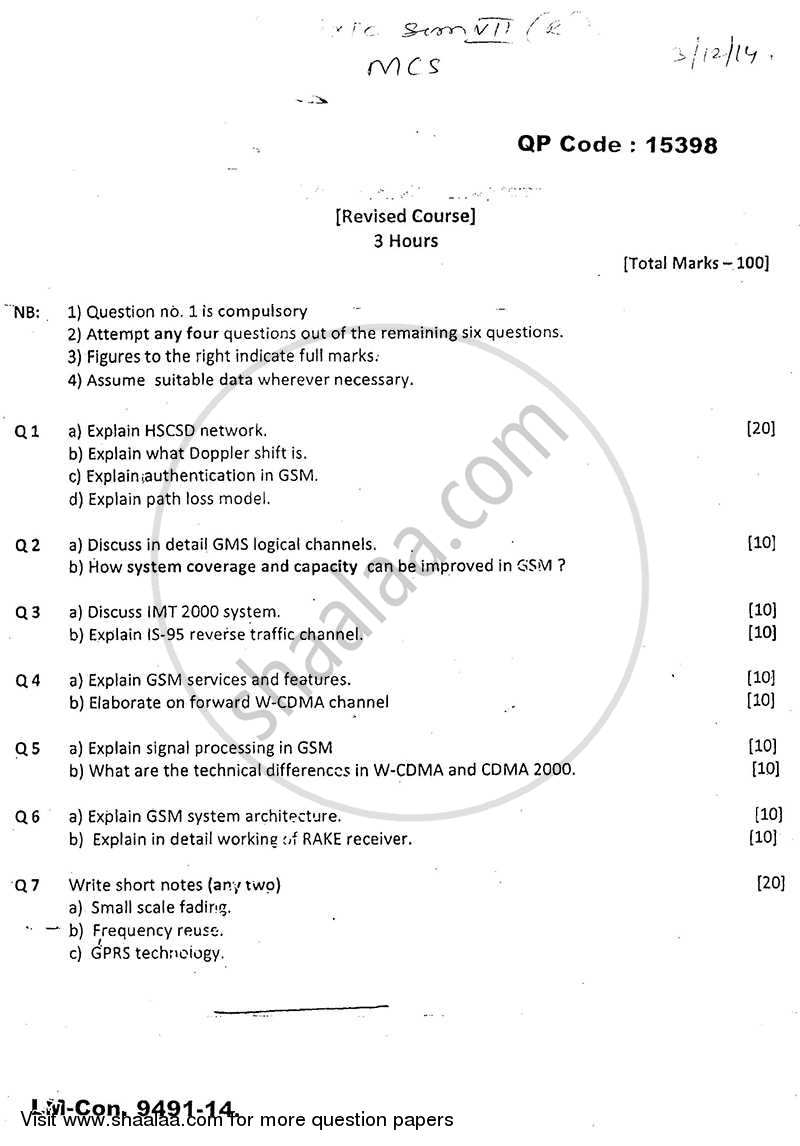 Mobile Communication Systems 2014-2015 - B.E. - Semester 7 (BE Fourth Year) - University of Mumbai question paper with PDF download