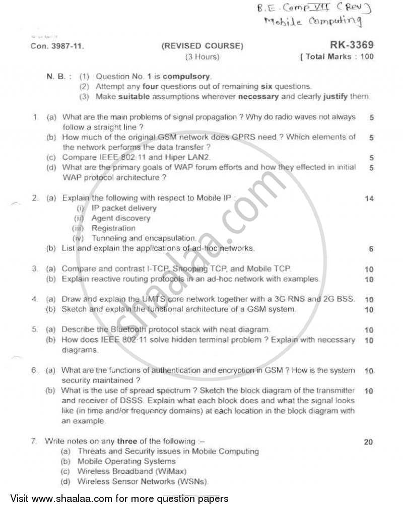 Mobile Computing 2010-2011 - B.E. - Semester 7 (BE Fourth Year) - University of Mumbai question paper with PDF download
