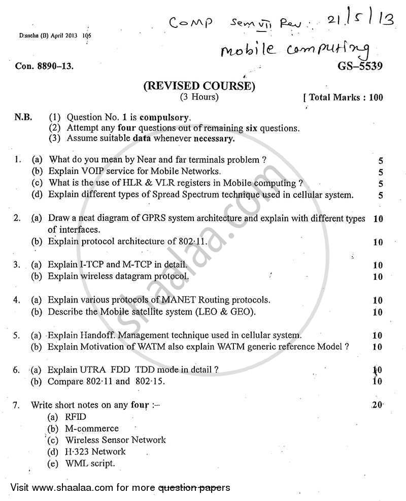 Mobile Computing 2012-2013 - B.E. - Semester 7 (BE Fourth Year) - University of Mumbai question paper with PDF download