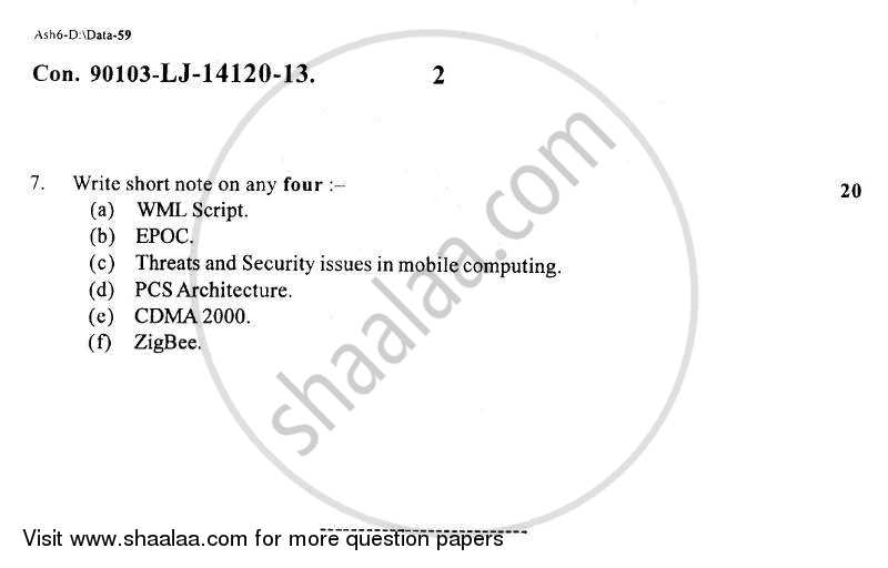 Mobile Computing 2013-2014 - B.E. - Semester 7 (BE Fourth Year) - University of Mumbai question paper with PDF download