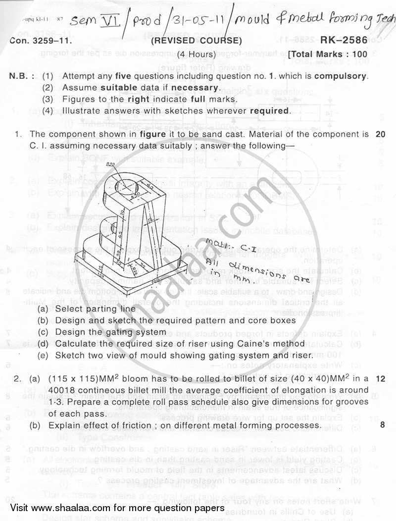 Mould and Metal Forming Technology 2010-2011 - B.E. - Semester 6 (TE Third Year) - University of Mumbai question paper with PDF download