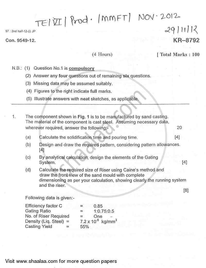 Mould and Metal Forming Technology 2012-2013 - B.E. - Semester 6 (TE Third Year) - University of Mumbai question paper with PDF download