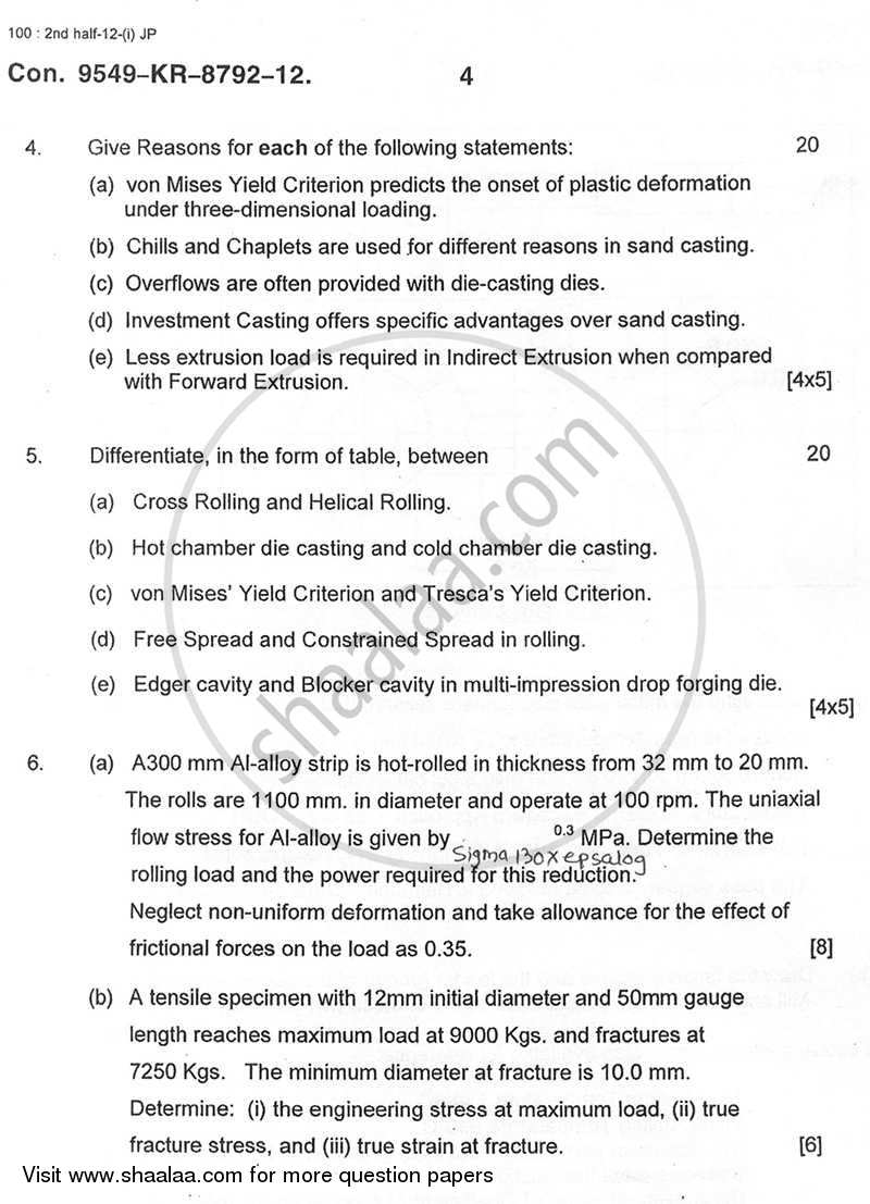 Mould and Metal Forming Technology 2012-2013 - B.E. - Semester 6 (TE Third Year) - University of Mumbai question paper with PDF download