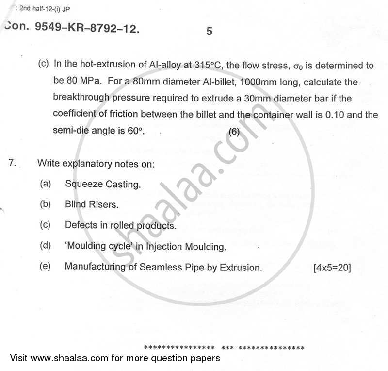 Mould and Metal Forming Technology 2012-2013 - B.E. - Semester 6 (TE Third Year) - University of Mumbai question paper with PDF download