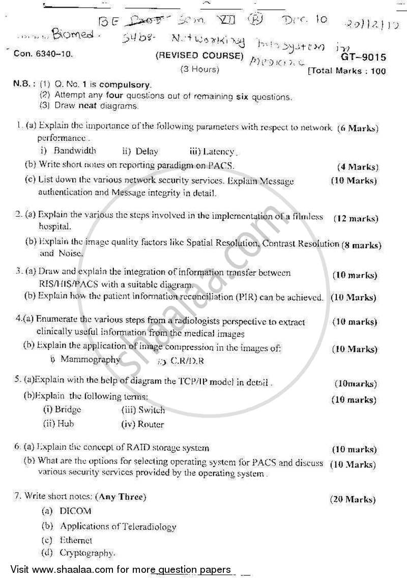 Networking and Information System in Medicine 2010-2011 - B.E. - Semester 7 (BE Fourth Year) - University of Mumbai question paper with PDF download