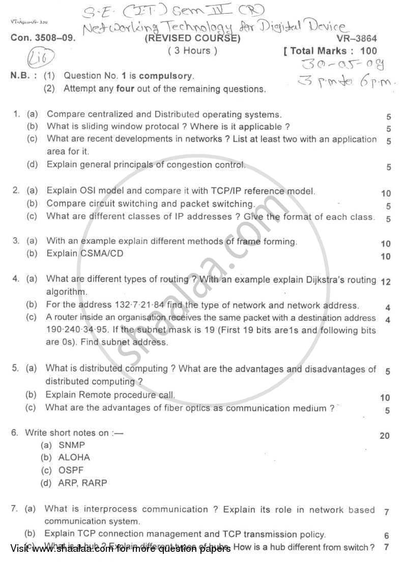 Networking Technology for Digital Devices 2008-2009 - B.E. - Semester 4 (SE Second Year) - University of Mumbai question paper with PDF download