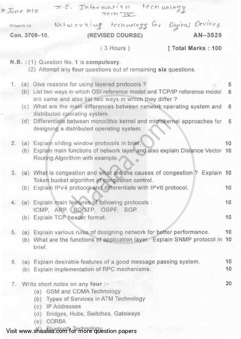 Networking Technology for Digital Devices 2009-2010 - B.E. - Semester 4 (SE Second Year) - University of Mumbai question paper with PDF download