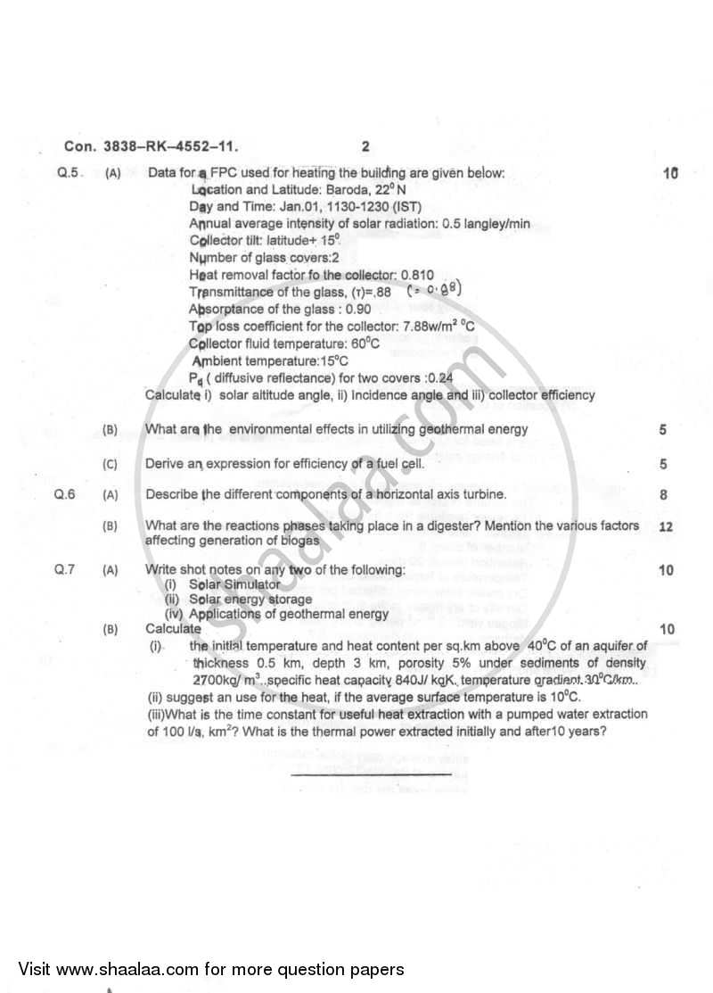 Non Conventional Energy Sources 2010-2011 - B.E. - Semester 8 (BE Fourth Year) - University of Mumbai question paper with PDF download